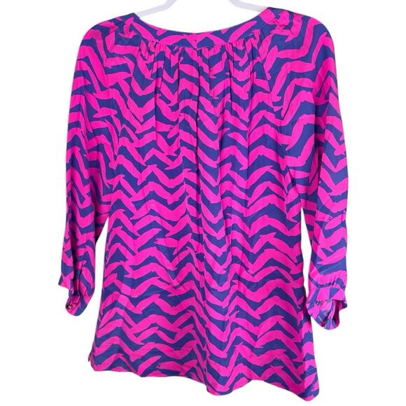 Lilly Pulitzer Moxy I Got Lucky Pink Blue Print Silk Blouse Women’s Size Small - Picture 3 of 9